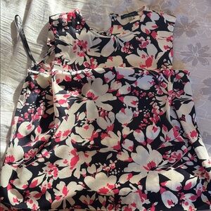 Tommy Hilfiger Black Floral Sleeveless Blouse with Cream & Pink Accents